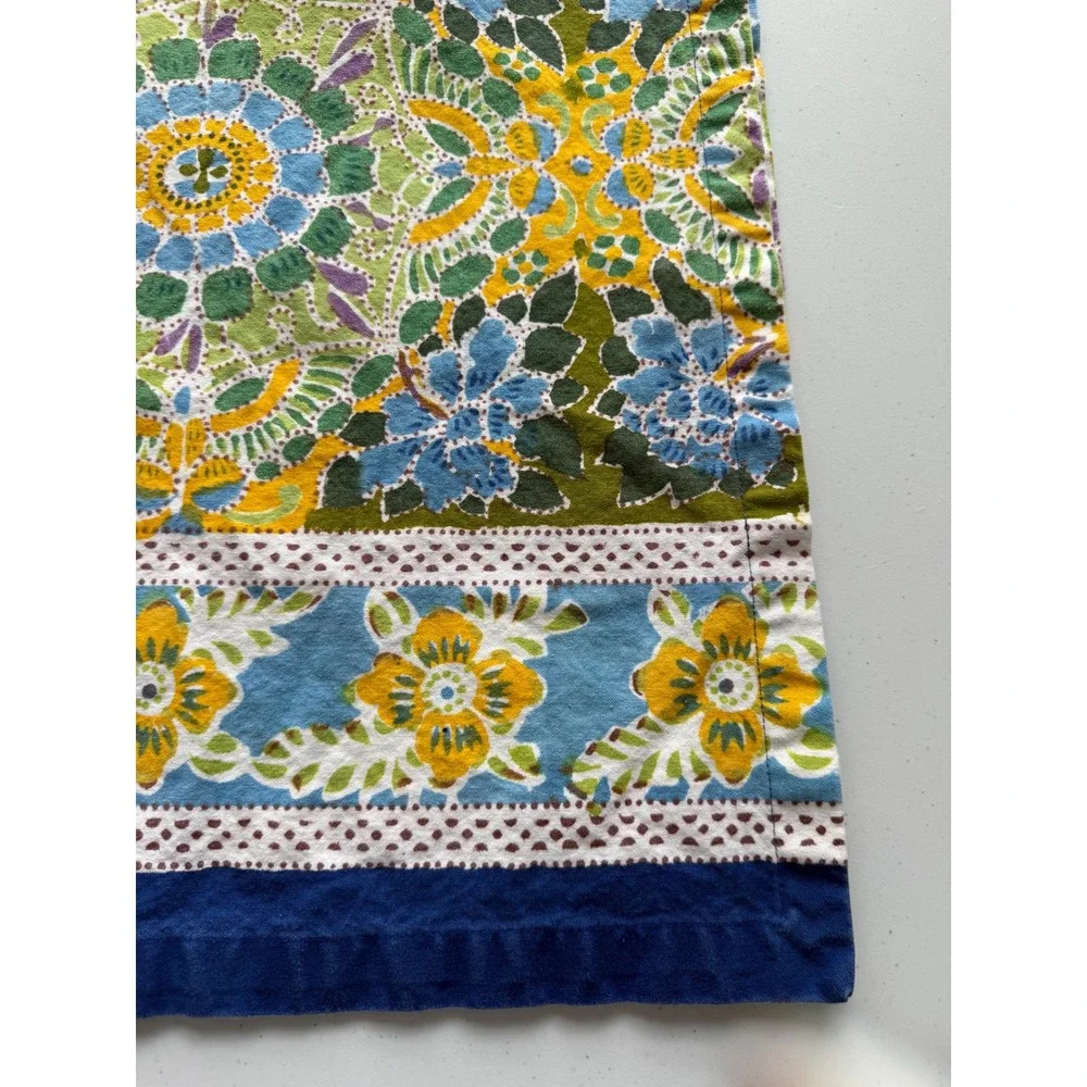 Pottery Barn Table Runner Floral Bright Boho Blue Green Yellow Cotton 18